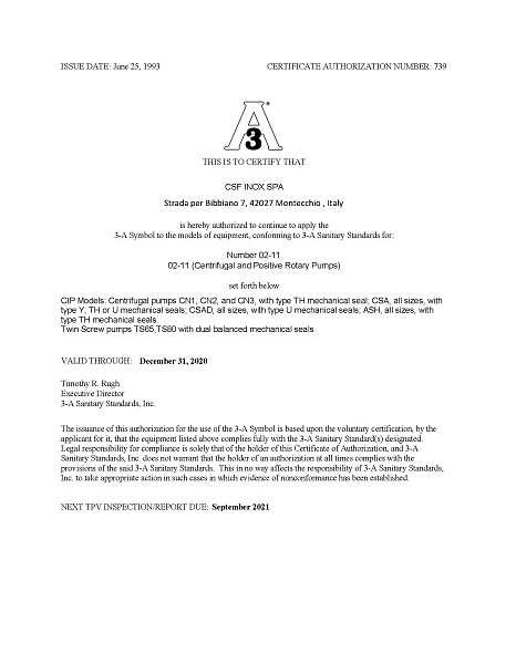 Сертификат 3-А CSF Inox